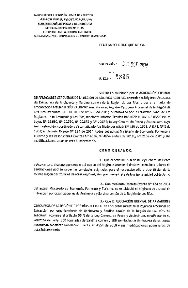 Res. Ex. N° 3395-2019 Deniega solicitud.