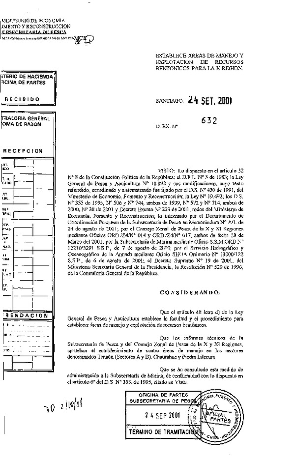 Dec. Ex. N° 632-2001 Establece Área de Manejo Tanaún y otros, X Región.