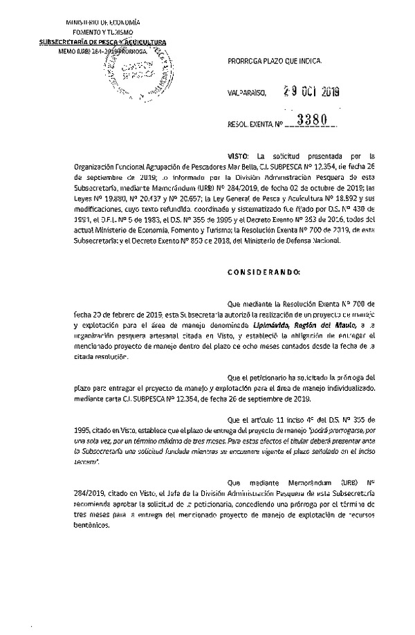 Res. Ex. N° 3380-2019 Prorroga Plan de Manejo.