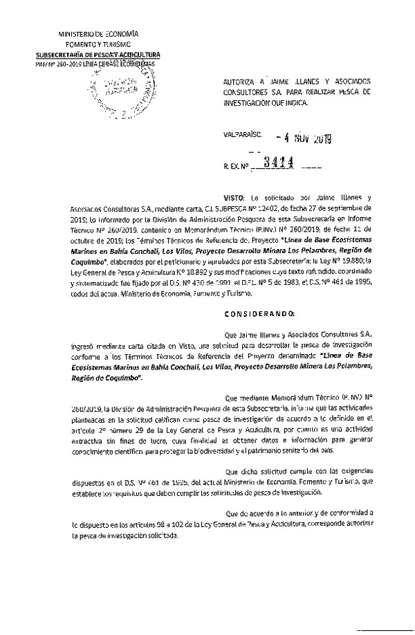 Res. Ex. N° 3414-2019 Línea de base ecosistemas marinos, Región de Coquimbo.