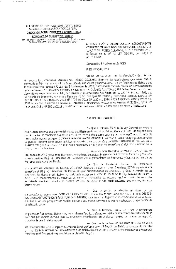 Res. Ex. N° 149-2019 (DZP VIII) Autoriza cesión Anchoveta y sardina común Regiones de Ñuble y del Biobío.