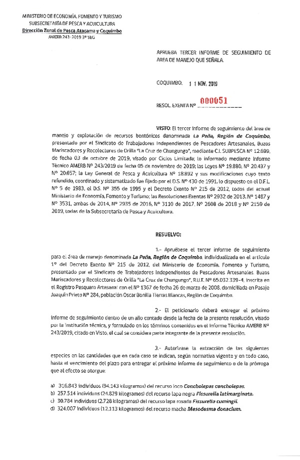 Res. Ex. N° 51-2019 (DZP Atacama y Coquimbo) 3° Seguimiento.