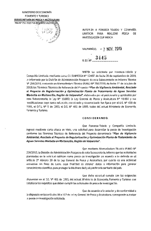 Res. Ex. N° 3445-2019 PVA Región de Valparaíso.