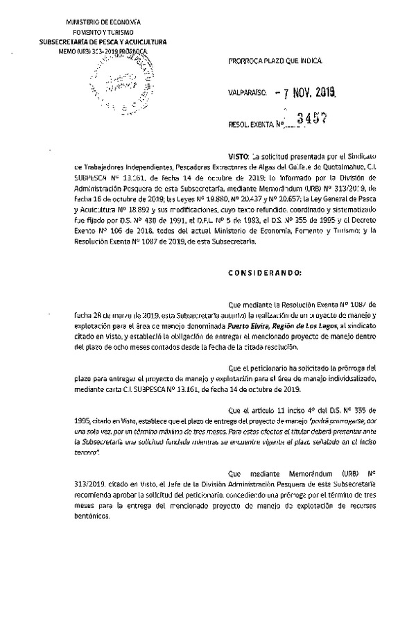 Res. Ex. N° 3457-2019 Prorroga Plan de Manejo.