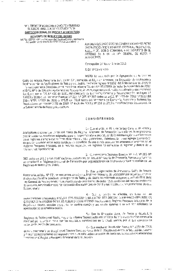 Res. Ex. N° 153-2019 (DZP VIII) Autoriza cesión Anchoveta y sardina común Regiones de Ñuble y del Biobío.