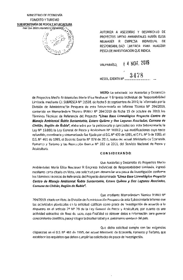 Res. Ex. N° 3478-2019 Línea base limnológico, Región de Ñuble