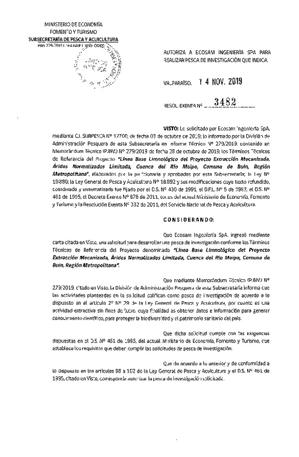 Res. Ex. N° 3482-2019 Línea base limnológico, R.M.