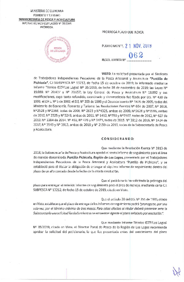 Res. Ex. N° 62-2019 (DZP Región de Los Lagos) Prorroga 7° Seguimiento.