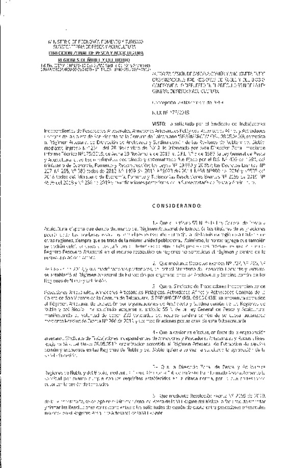 Res. Ex. N° 175-2019 (DZP VIII) Autoriza cesión Anchoveta y sardina común Regiones de Ñuble y del Biobío.