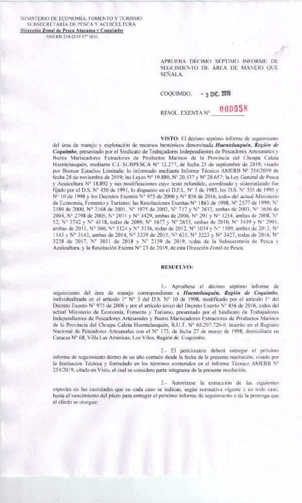 Res. Ex. N° 58-2019 (DZP Región de Atacama y Coquimbo) 17° Seguimiento.