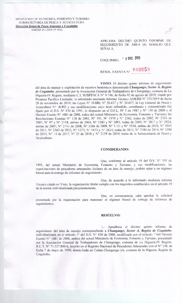 Res. Ex. N° 59-2019 (DZP Región de Atacama y Coquimbo) 15° Seguimiento.