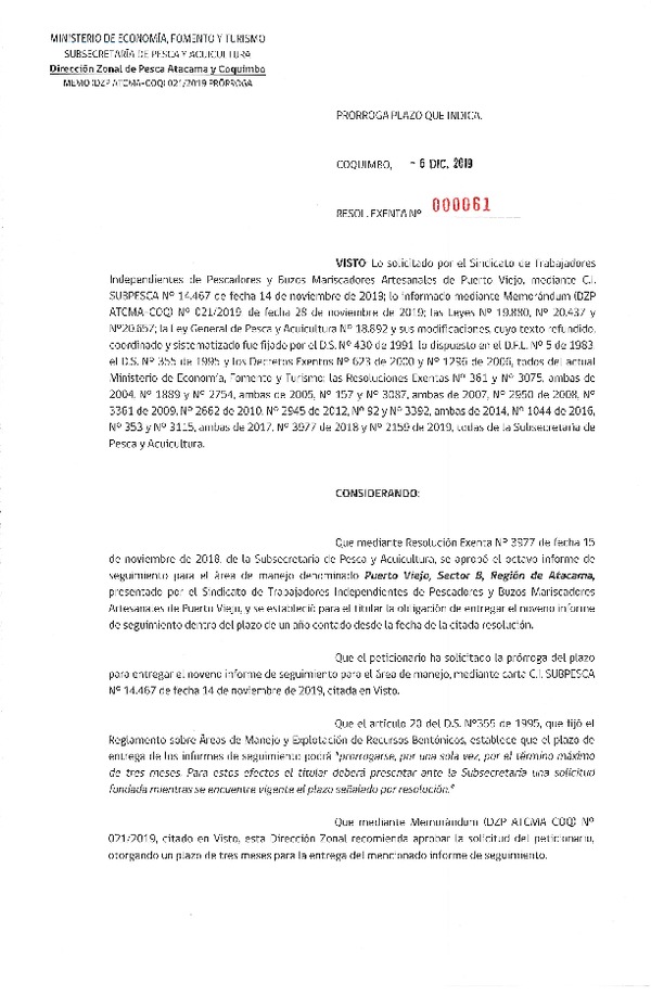 Res. Ex. N° 61-2019 (DZP Atacama y Coquimbo) Prorroga 9° Seguimiento.