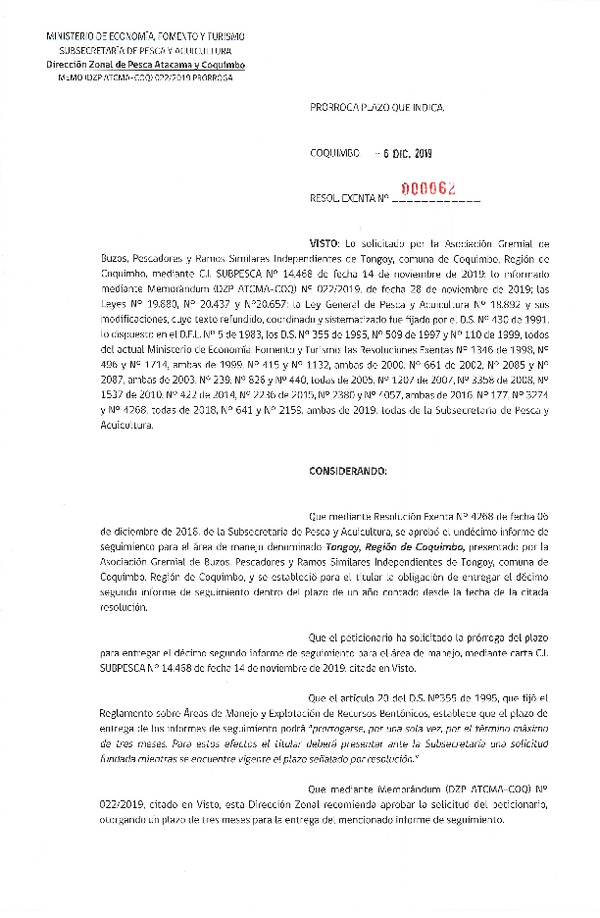 Res. Ex. N° 62-2019 (DZP Atacama y Coquimbo) Prorroga 12° Seguimiento.