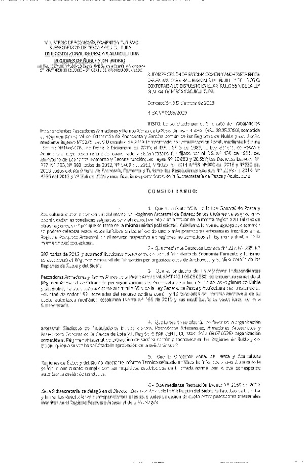 Res. Ex. N° 186-2019 (DZP Región de Ñuble y del Biobío)) Autoriza cesión Anchoveta y sardina común Regiones de Ñuble y del Biobío.