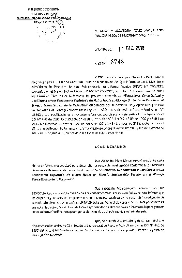 Res. Ex. N° 3748-2019 estructura, conectividad y resiliencia ecosistema explotado de Huiro.
