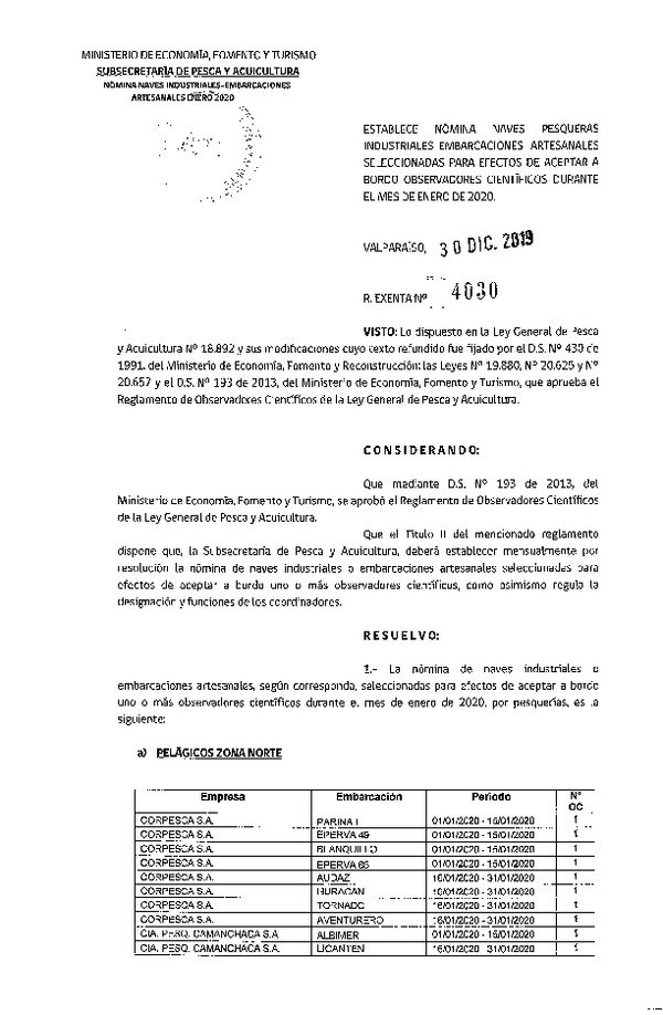 Res. Ex. Nº 4030-2019 Naves mes de enero de 2020.