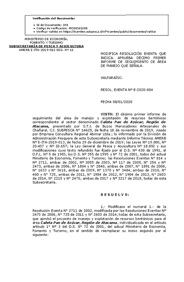 RESOL. EXENTA Nº E-2020-004 11° Seguimiento.