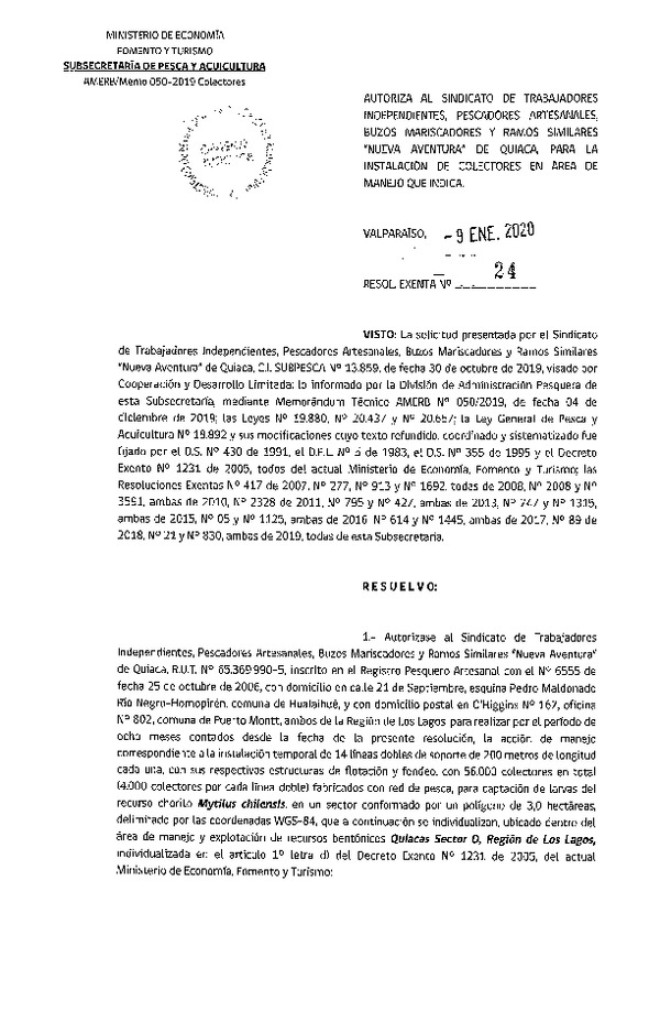 Res. Ex. N° 24-2020 Instalación de Colectores.