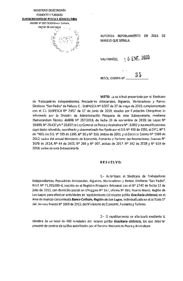 Res. Ex. N° 35-2020 Autoriza Repoblamiento.