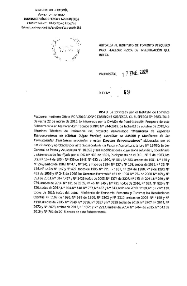 Res. Ex. N° 69-2020 Monitoreo de especies estructuradoras de hábitat (Algas Pardas).