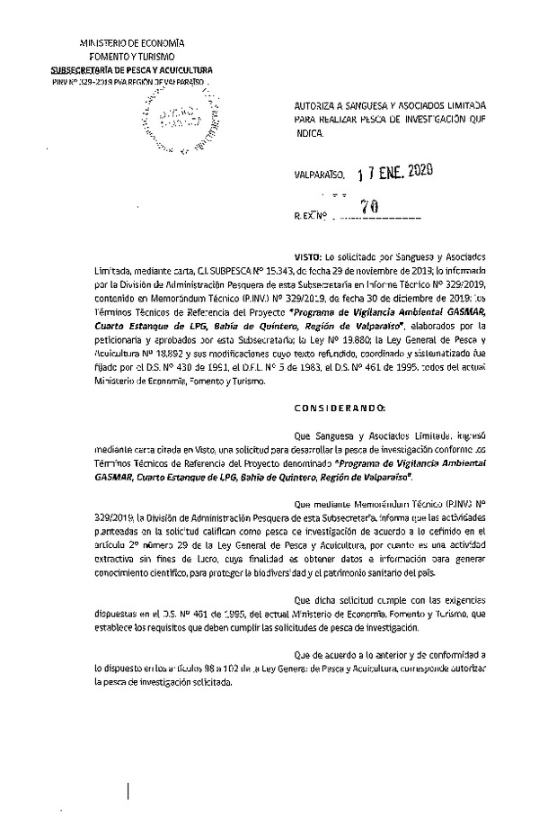 Res. Ex. N° 70-2020 Programa de vigilancia ambiental, Región de Valparaíso.