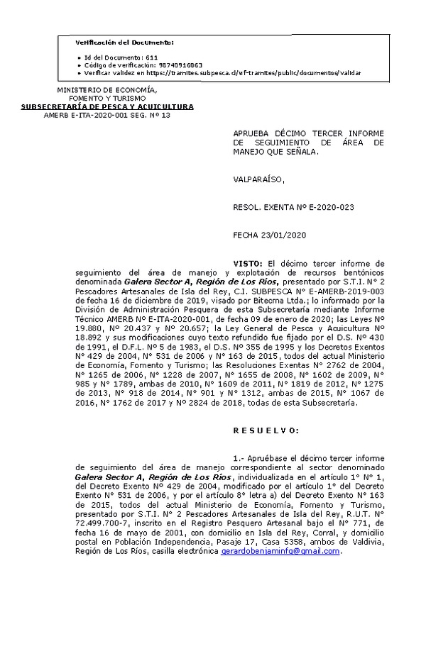 RESOL. EXENTA Nº E-2020-023 13° Seguimiento.