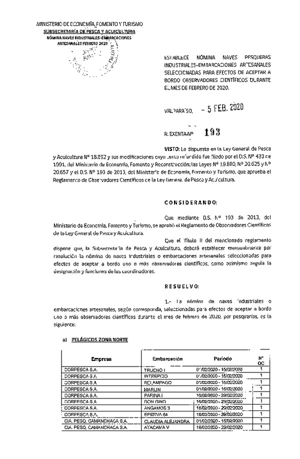 Res. Ex. Nº 193-2020 Naves mes de febrero de 2020.