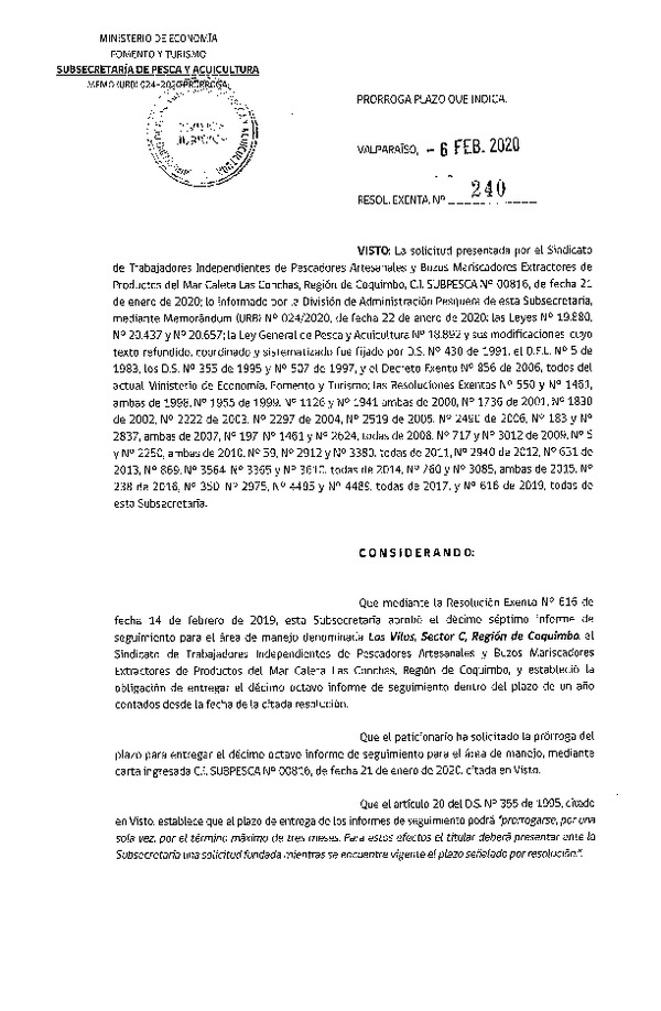 Res. Ex. N° 240-2020, Prorroga plazo que indica.