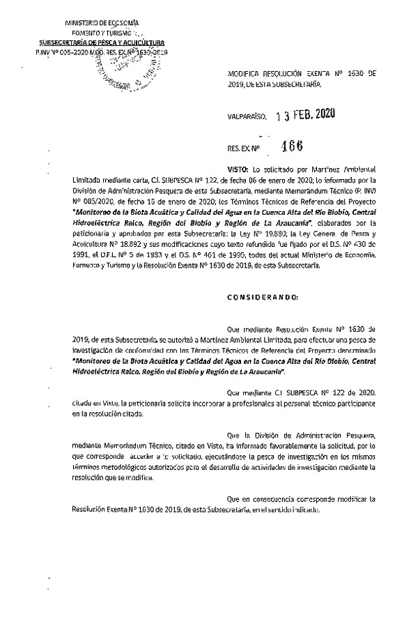 Res. Ex N° 466-2020, Modifica Resolución Exenta N° 1627 de 2019, de esta Subsecretaría. (Publicado en Página Web 17-02-2020).