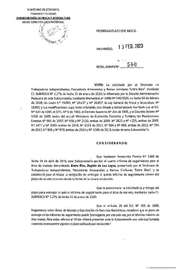 Res. Ex N° 500-2020, Prorroga plazo que indica (Publicado en Página Web 18-02-2020).