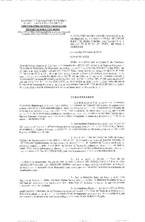Res Ex N° 0014-2020, (DZP VIII), Autoriza cesión de Sardina Común y Anchoveta entre organización RAE y armador artesanal, Regiones de Núble y del BioBio, Conforme a lo dispuesto en el artículo 55 N de la ley general de Pesca y Acuicultura (Publicado en Página Web 25-02-2020).