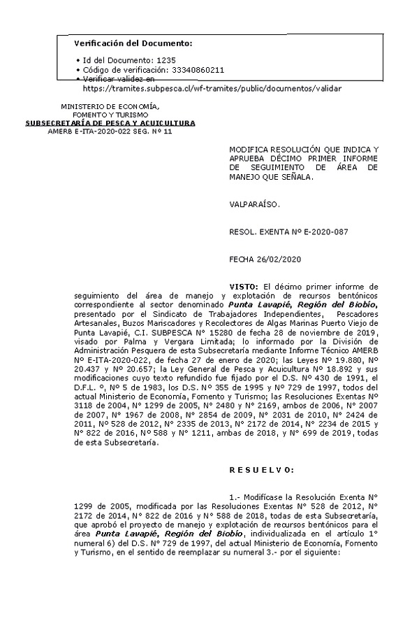 Res Ex N° E-2020-087 Aprueba 11° Informe de Seguimiento.