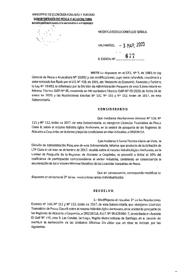 Res. Ex. N° 677-2020 Modifica Resoluciones que Señala. (Publicado en Página Web 04-03-2020).