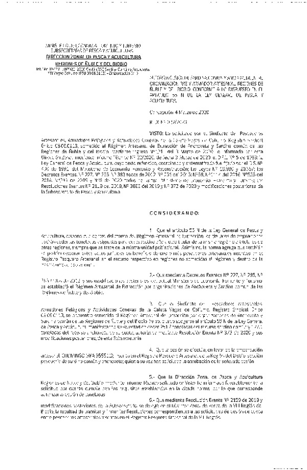 Res Ex N° 0022-2020, (DZP VIII), Autoriza cesión Sardina Común y Anchoveta Región de Ñuble-Biobío (Publicado en Página Web 05-03-2020)