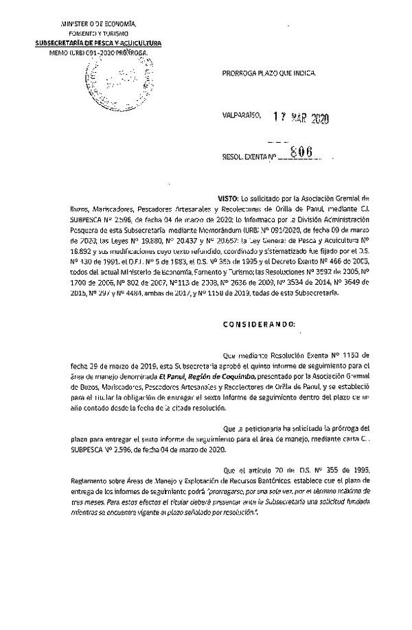 Res. Ex. N° 806-2020 Prorroga 6° Seguimiento. (Publicado en Página Web 18-03-2020)