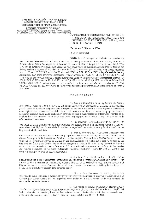 Res Ex N° 0039-2020, (DZP VIII), Autoriza cesión Sardina Común y Anchoveta Región de Ñuble-Biobío (Publicado en Página Web 24-03-2020)