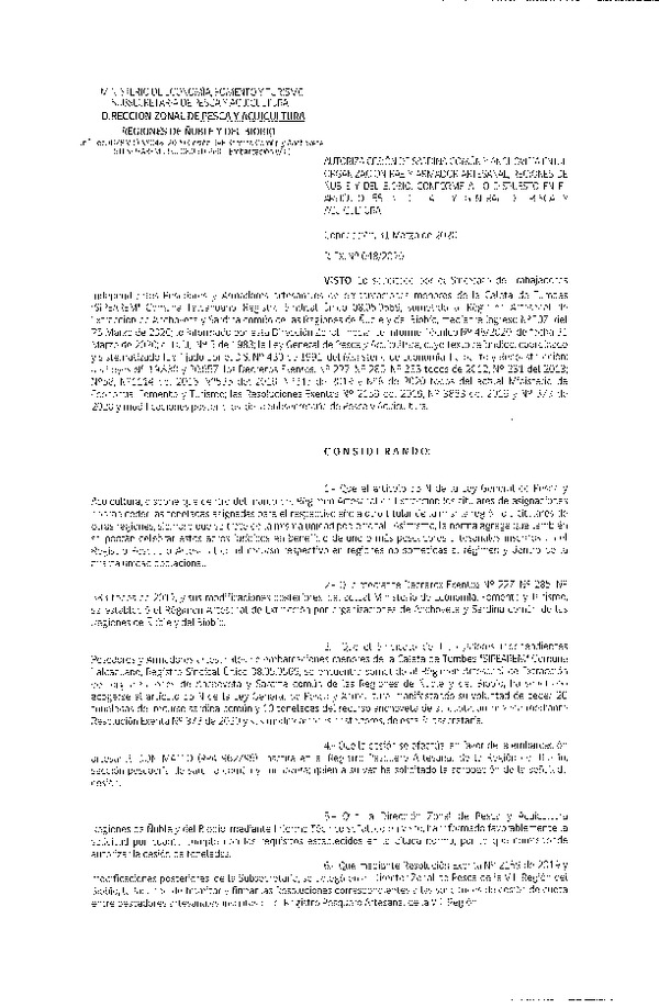 Res Ex N° 0048-2020, (DZP VIII), Autoriza cesión Sardina Común y Anchoveta Región de Ñuble-Biobío (Publicado en Página Web 31-03-2020)
