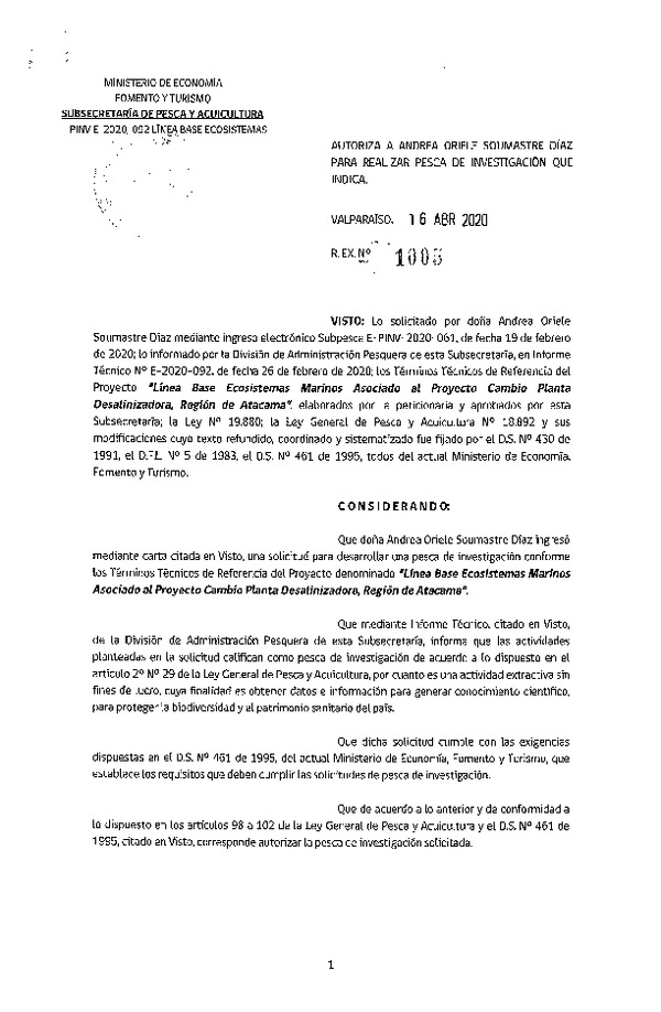 Res. Ex. N° 1005-2020 Línea base ecosistemas marinos, Región de Atacama. (Publicado en Página Web 20-20-2020)