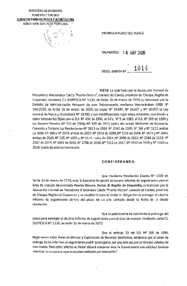 Res. Ex. N° 1014-2020 Prorroga 10° Seguimiento. (Publicado en Página Web 21-04-2020)