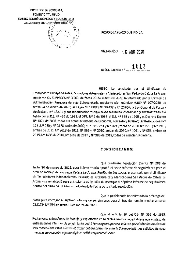 Res. Ex. N° 1012-2020 Prorroga 7° Seguimiento. (Publicado en Página Web 21-04-2020)