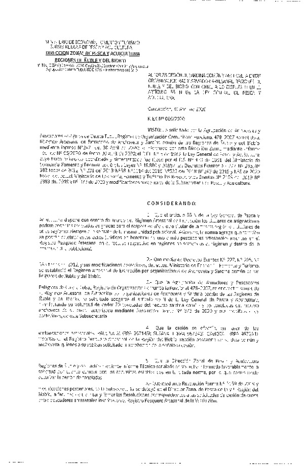 Res Ex N° 0066-2020, (DZP VIII), Autoriza cesión Sardina Común y Anchoveta Región de Ñuble-Biobío (Publicado en Página Web 30-04-2020)