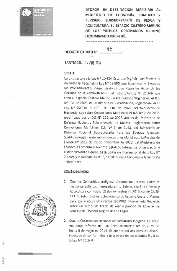 Decreto de regulación marina Pucatué