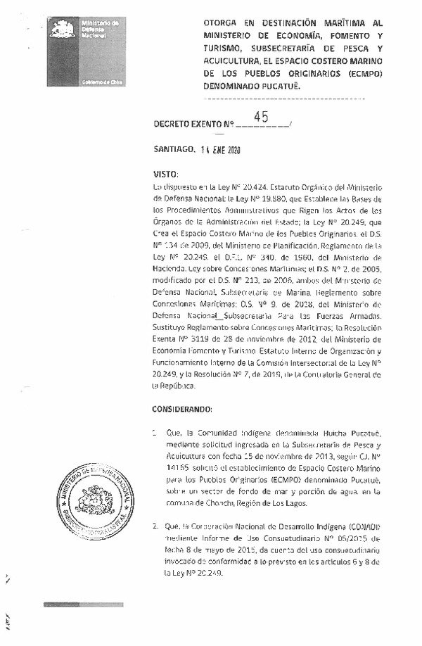 Decreto de regulación marina Pucatué