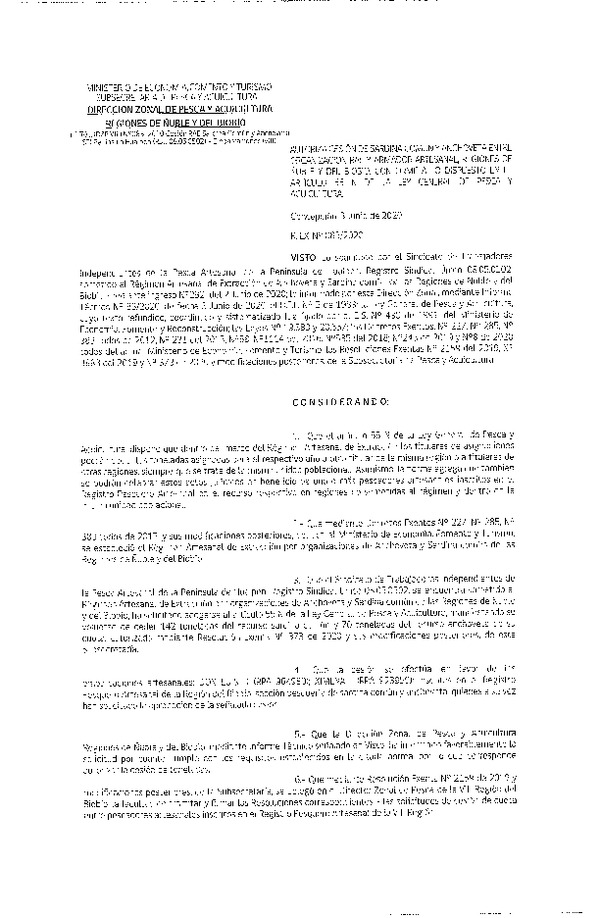 Res Ex N° 0083-2020, (DZP VIII), Autoriza cesión Sardina Común y Anchoveta Región de Ñuble-Biobío (Publicado en Página Web 04-06-2020)