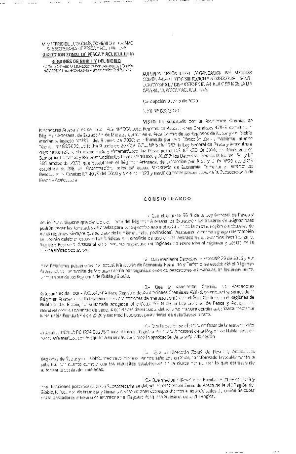 Res Ex N° 0086-2020, (DZP VIII), Autoriza cesión Merluza común Región de Ñuble-Biobío (Publicado en Página Web 11-06-2020)