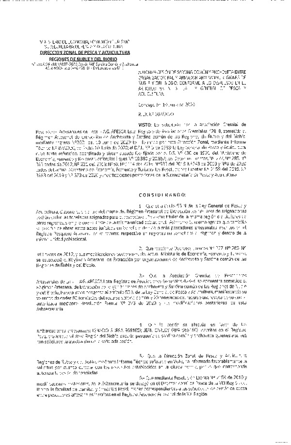 Res Ex N° 0087-2020, (DZP VIII), Autoriza cesión Sardina Común y Anchoveta Región de Ñuble-Biobío (Publicado en Página Web 11-06-2020)