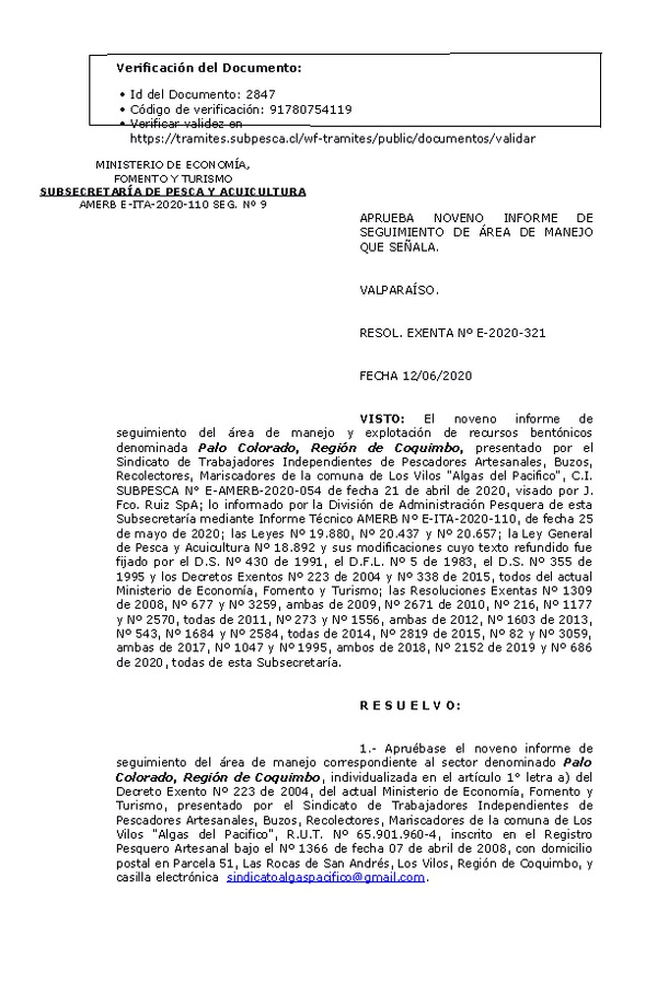 RESOL. EXENTA Nº E-2020-321 9° Seguimiento. (Publicado en Página Web 16-06-2020)