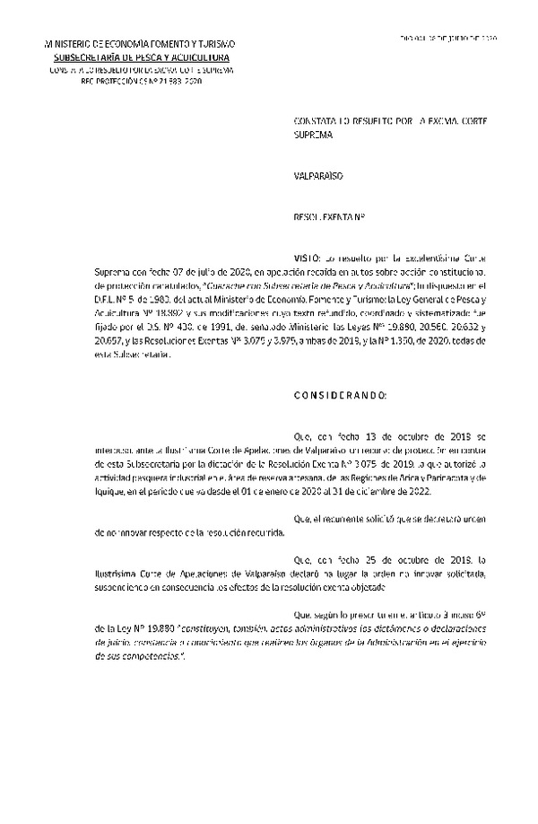 Constata lo Resuelto por la EXCMA. Corte Suprema. (Publicado en Página Web 08-07-2020)