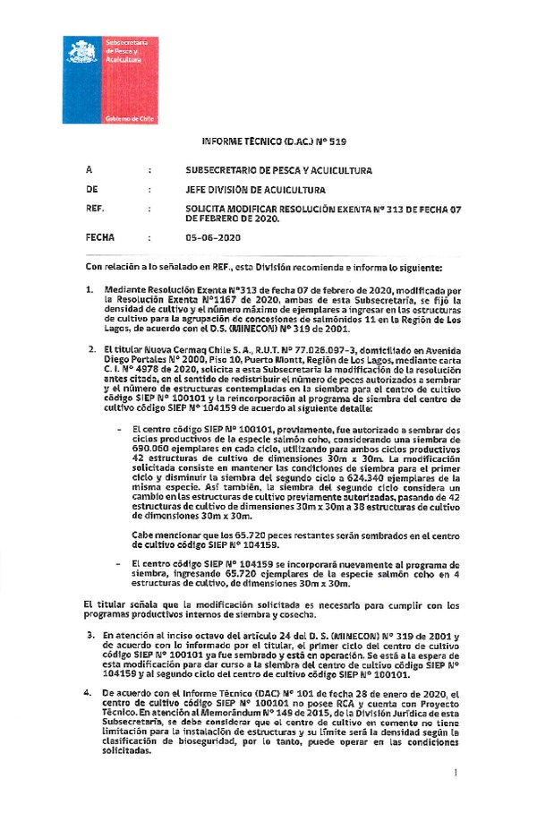 INFORME TÉCNICO (D.AC) Nº 519/05.06.2020 Modifica Res. Ex. 313-2020. (Publicado en Página Web 13-07-2020)