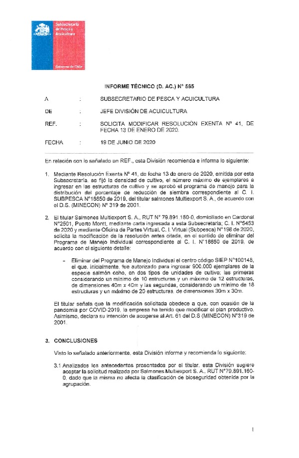 INFORME TÉCNICO (D.AC) Nº 565/19.06.2020 Modifica Res. Ex. 41-2020. (Publicado en Página Web 13-07-2020)